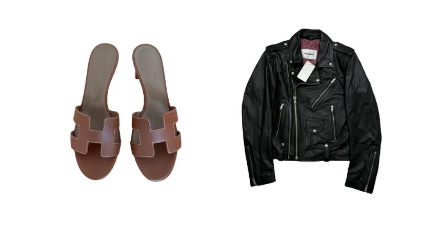 begagnade Hermes sandaler och skinnjacka Zadig & Voltaire